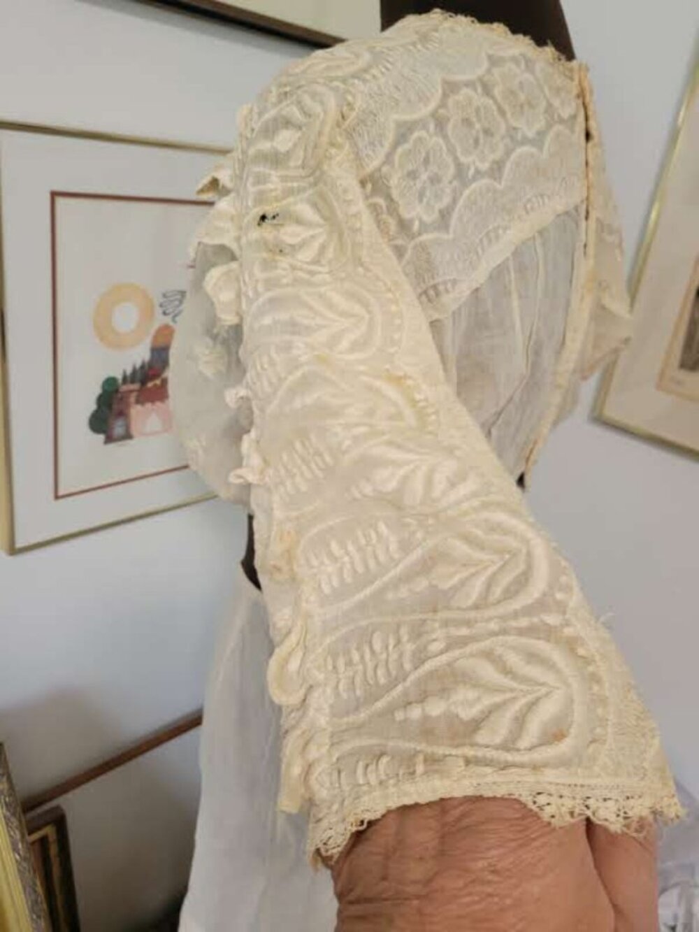 Vintage 1900's ace and Muslim Cotton Blouse and Underskirt - Picture 5 of 11